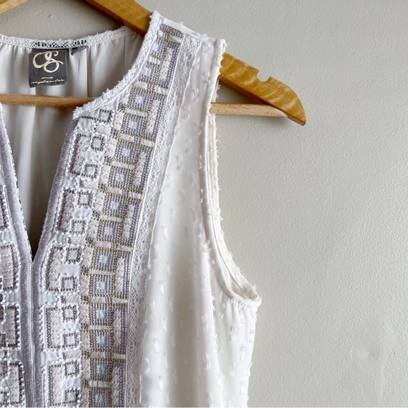 Anthropologie One September Pasto Swiss Dot Embroidered Beaded Cream Blouse, S - Picture 6 of 11